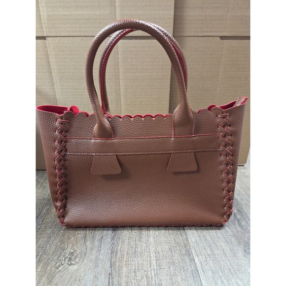Pink Haley Handbags - PINK HALEY Deep Mauve Brown Pink Tote Handbag Zip Top Purse Faux Leather